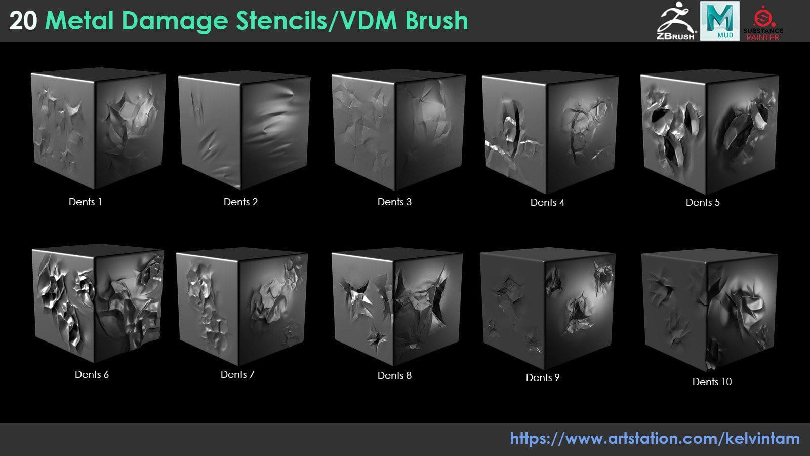 Artstation - 20 Metal Damage Stencils/VDM Brushes(Pack1)