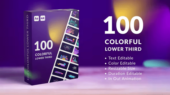 حزمة الثلث السفلي الملونة  Videohive - 100 Colorful Lower Thirds | After Effects - 35584463